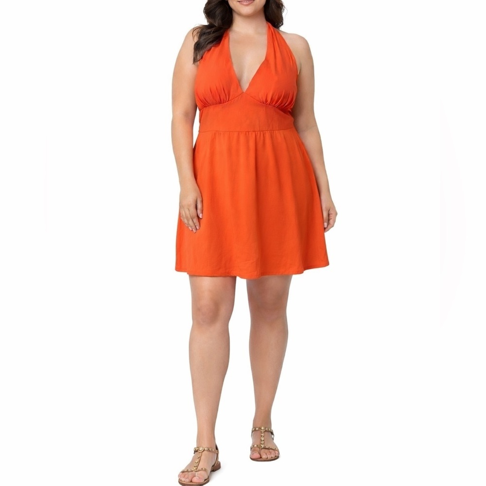 NWT Wild Fable summer dress Coral Orange halter neck smocked back XXL 16